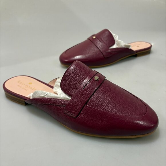 Kate Spade NY 10 B Caelyn Burgundy Red Pebbled Leather Slides Flats - Picture 1 of 8